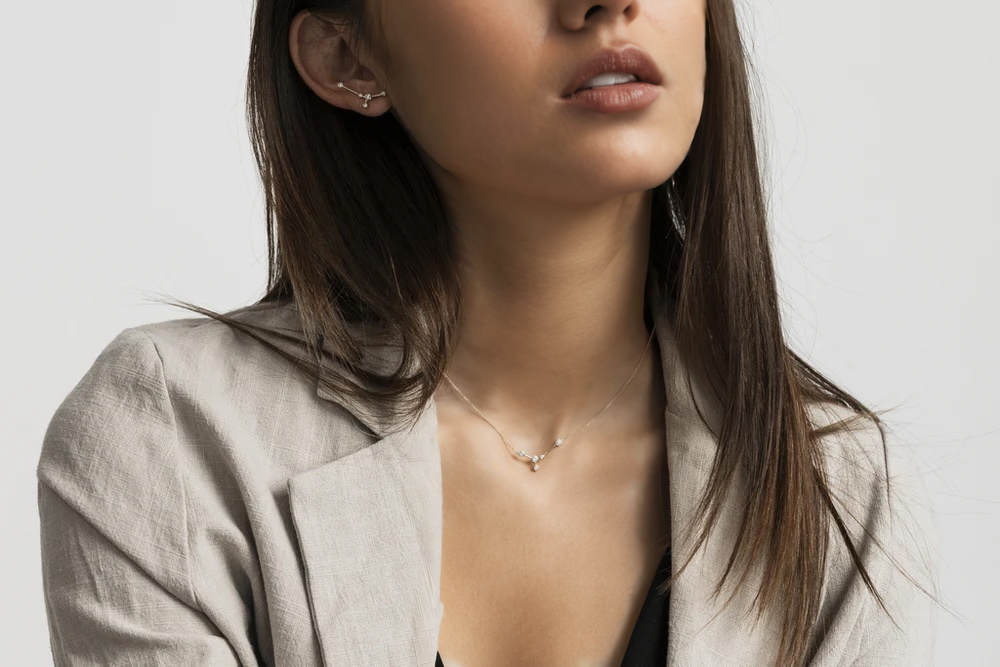 Cancer Zodiac Constellation Necklace 18k Gold & Diamond - Genevieve Collection
