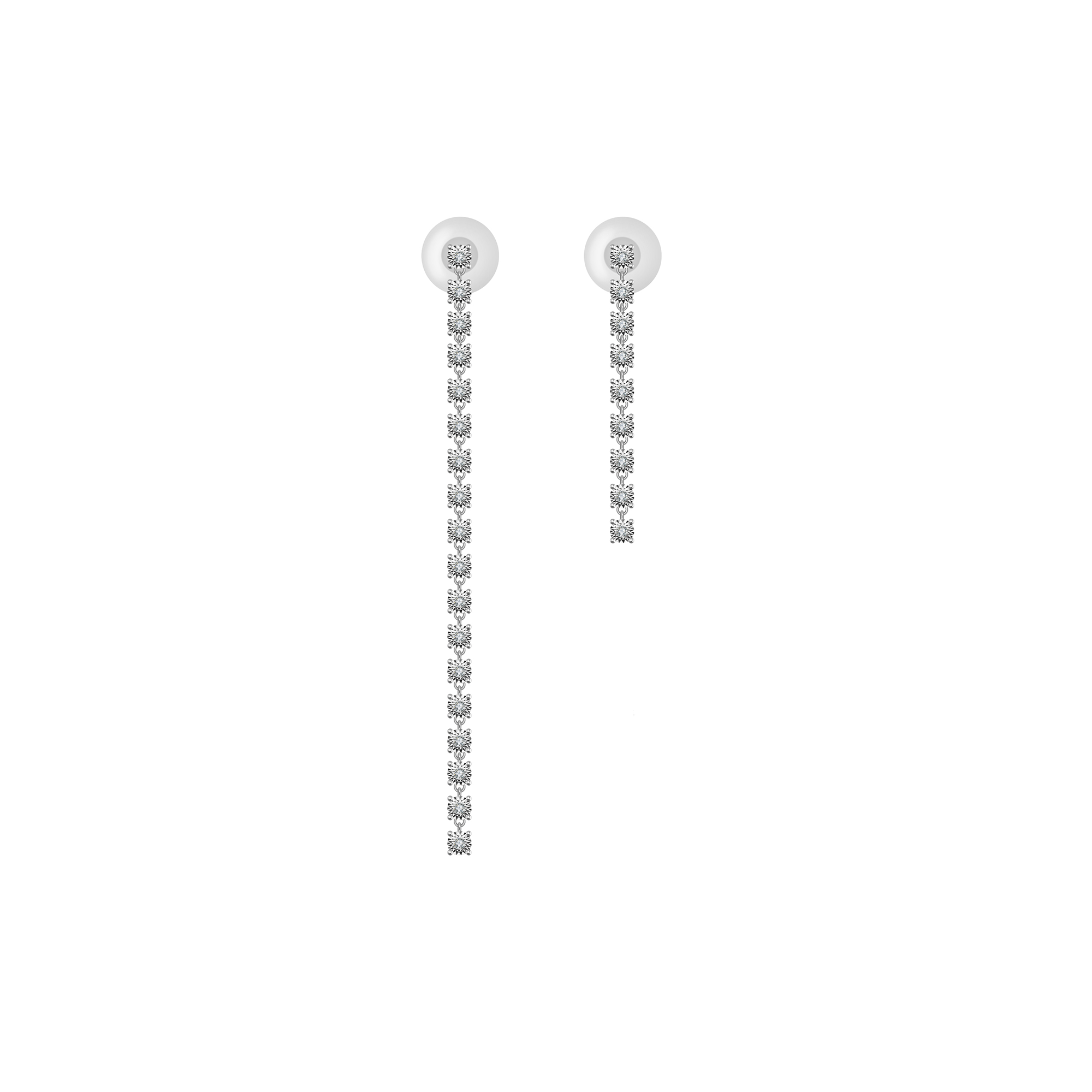 18k Gold Dangle Asymmetry White Diamond Earring - Genevieve Collection
