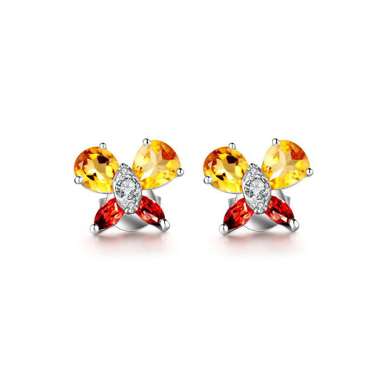 18k Gold Yellow Citrine Garnet Butterfly Earring - Genevieve Collection