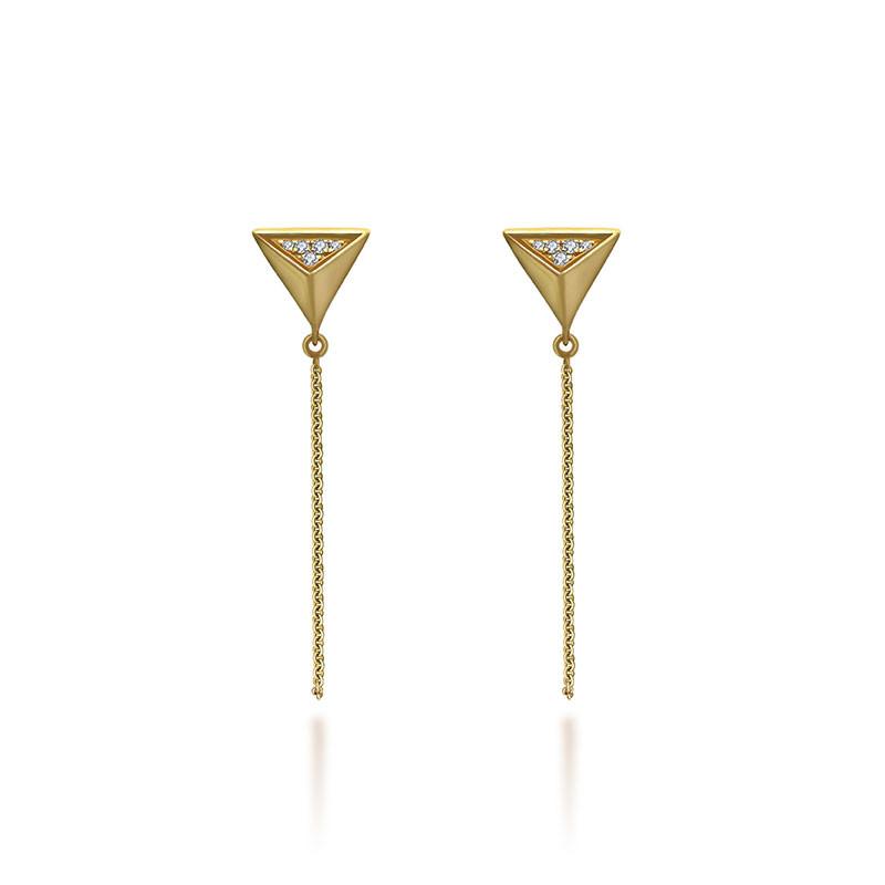 18k Gold Triangle Stud Chain To Post Back Diamond Earring - Genevieve Collection