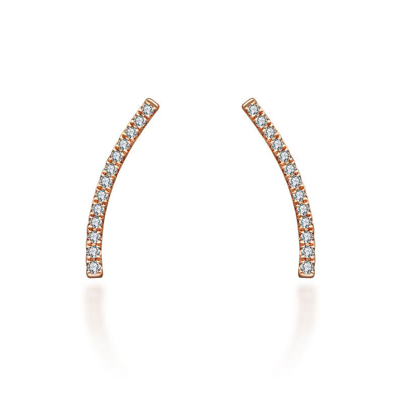 18k Gold Single Diamond Curved Bar Upward Earring - Genevieve Collection