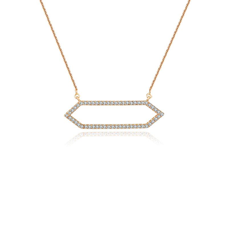 18k Gold Hollow Hexagonal Shape Diamond Necklace - Genevieve Collection