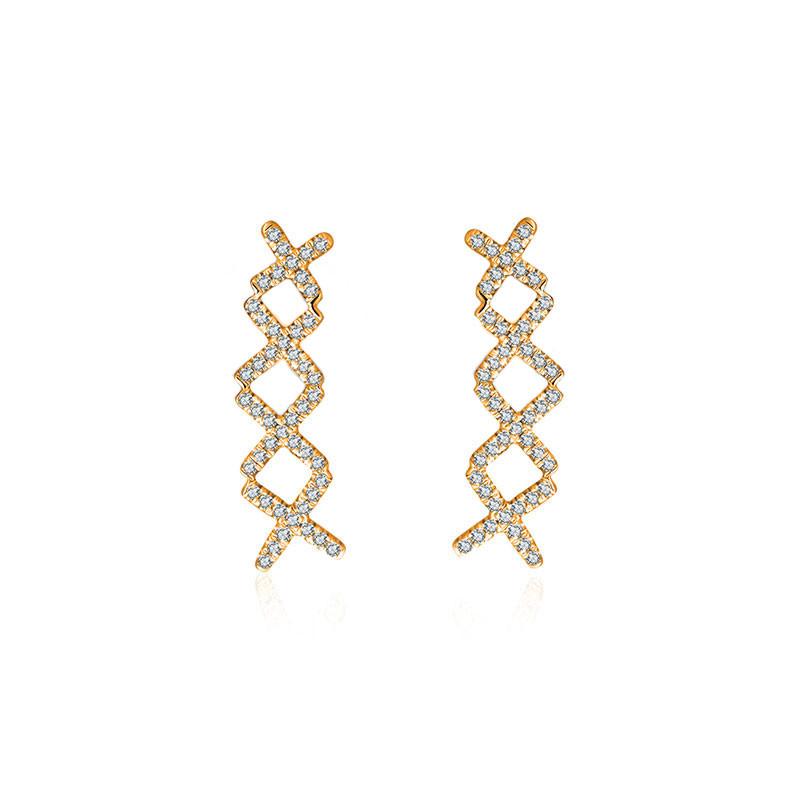 18k Gold Quadruple Cross Diamond Earring - Genevieve Collection