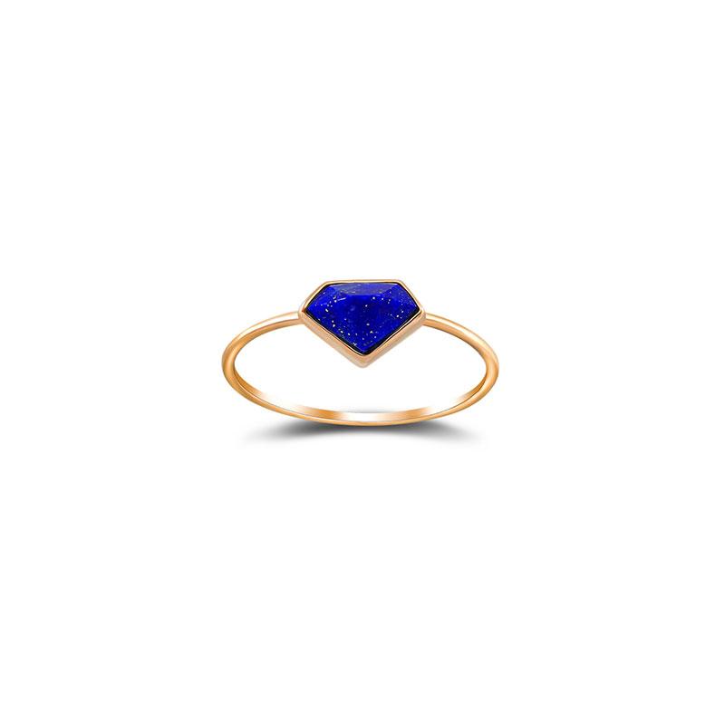 18k Gold Diamond Shape Lapis Ring - Genevieve Collection