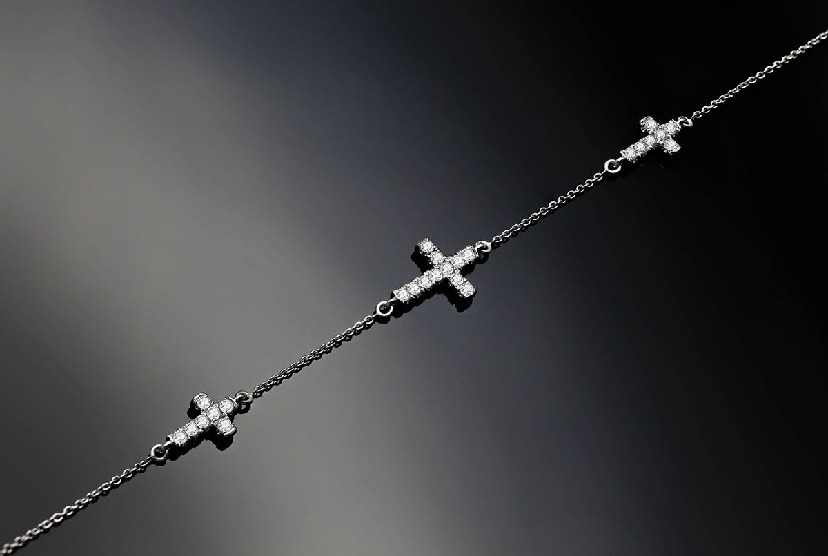 18k Gold Cross Diamond Bracelet - Genevieve Collection