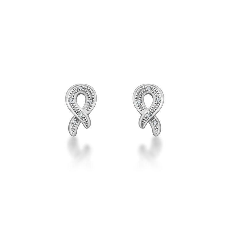 18k Gold Ribbon Stud Diamond Earring - Genevieve Collection