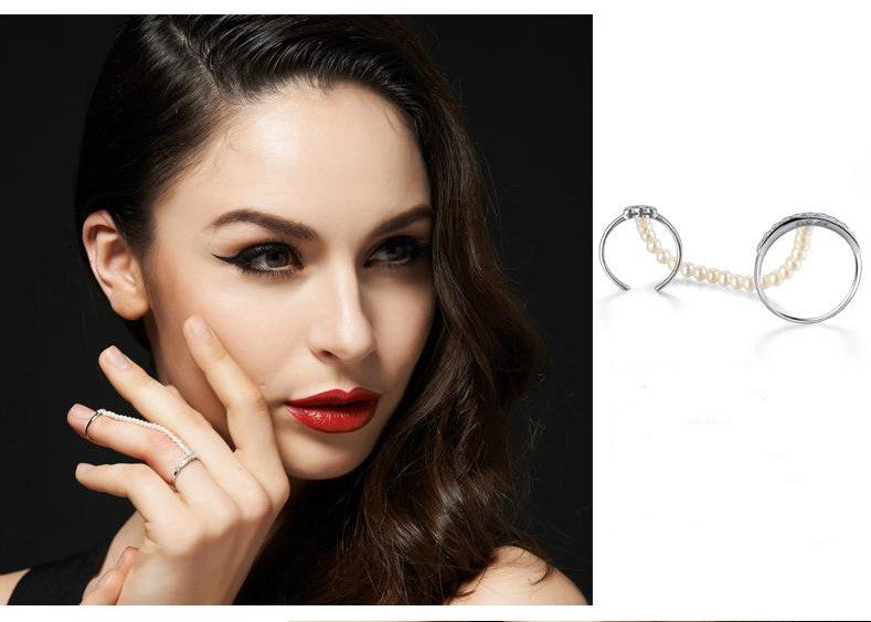 18k Gold Pearl Chain Connection Ring - Genevieve Collection