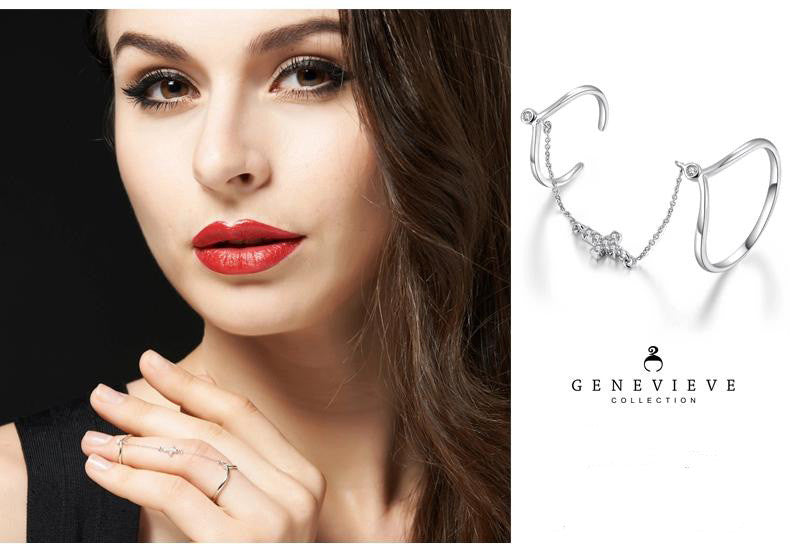 18k Gold Cross Chain Connection Ring - Genevieve Collection