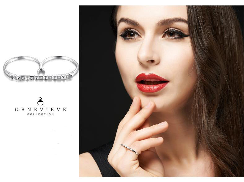 18k Gold Stud Bar Double Ring - Genevieve Collection