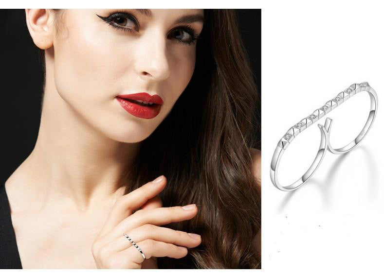 18k Gold Stud Bar Double Ring - Genevieve Collection