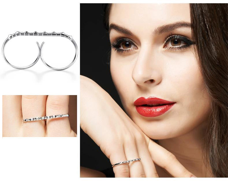 18k Gold Stud Bar Double Ring - Genevieve Collection