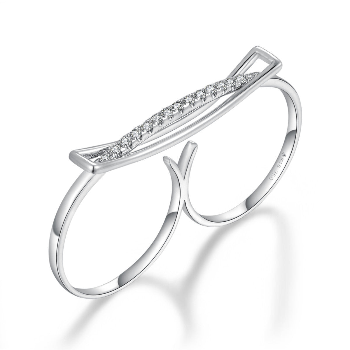 18k Gold Diamond Bar Curved Double Ring - Genevieve Collection