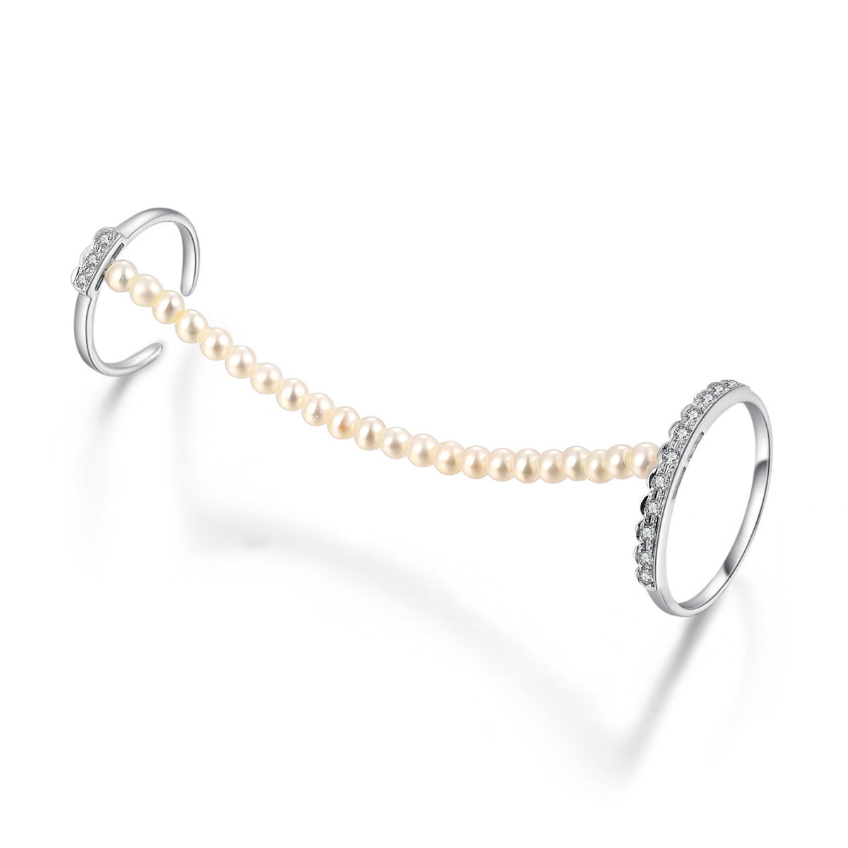 18k Gold Pearl Chain Connection Ring - Genevieve Collection