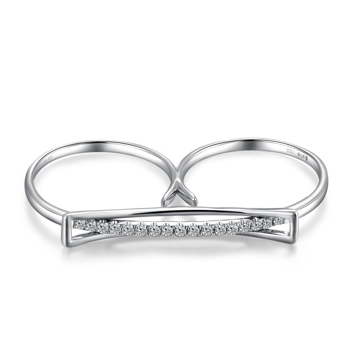 18k Gold Diamond Bar Curved Double Ring - Genevieve Collection