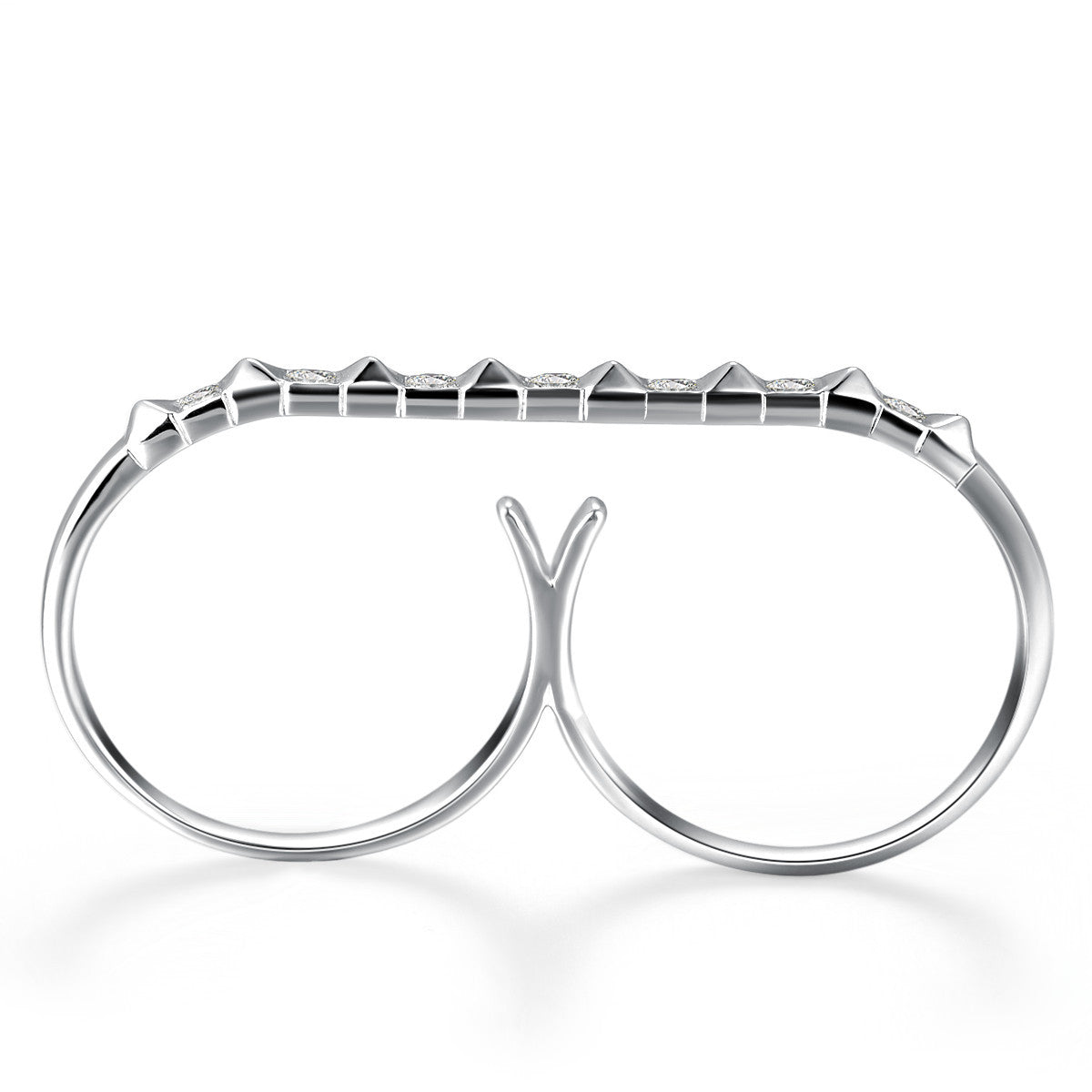 18k Gold Stud Bar Double Ring - Genevieve Collection