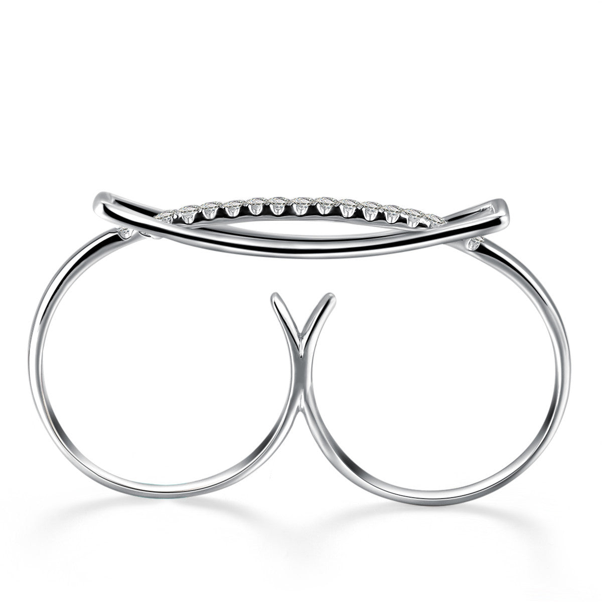 18k Gold Diamond Bar Curved Double Ring - Genevieve Collection