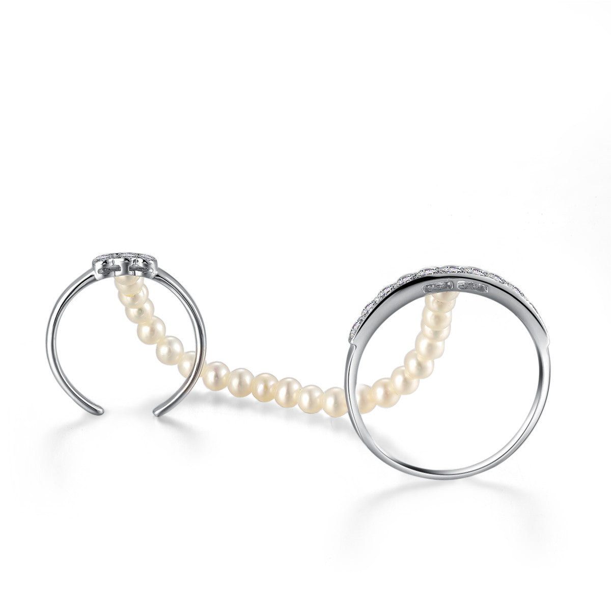 18k Gold Pearl Chain Connection Ring - Genevieve Collection