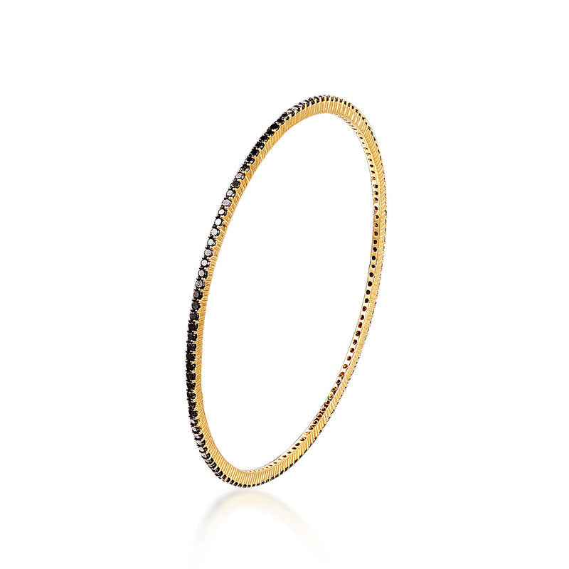 18k Gold One Line Black Diamond Bangle - Genevieve Collection