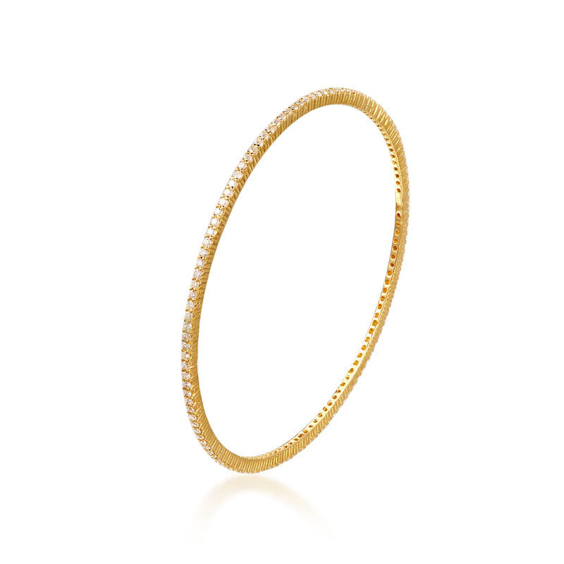 18k Gold One Line White Diamond Bangle - Genevieve Collection