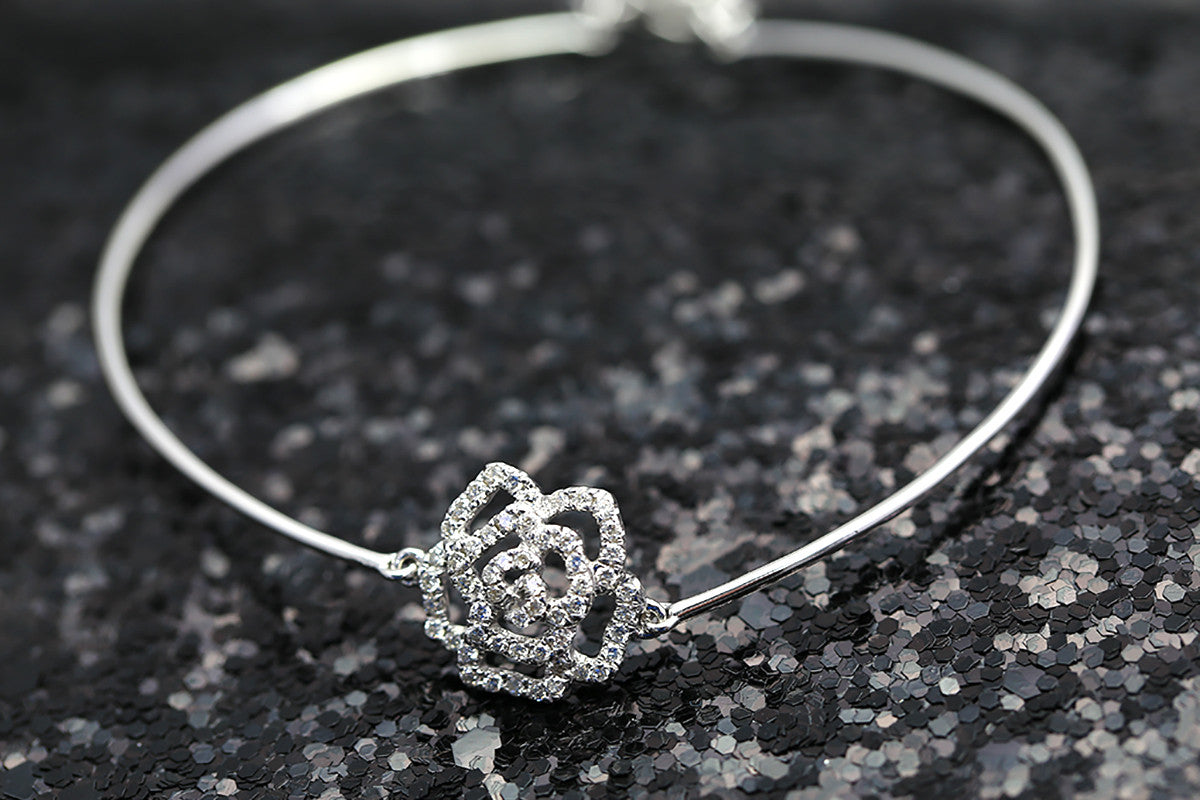 18k Gold Diamond Rose Bangle - Genevieve Collection