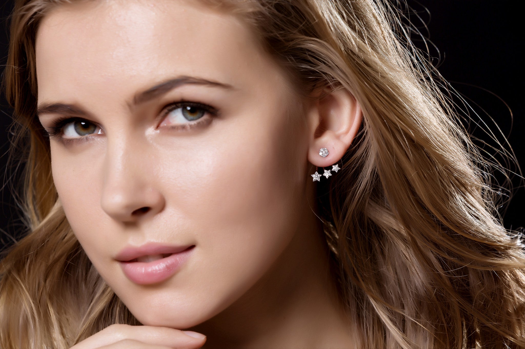 18k Gold Starry Night Diamond Ear Jacket Earring - Genevieve Collection