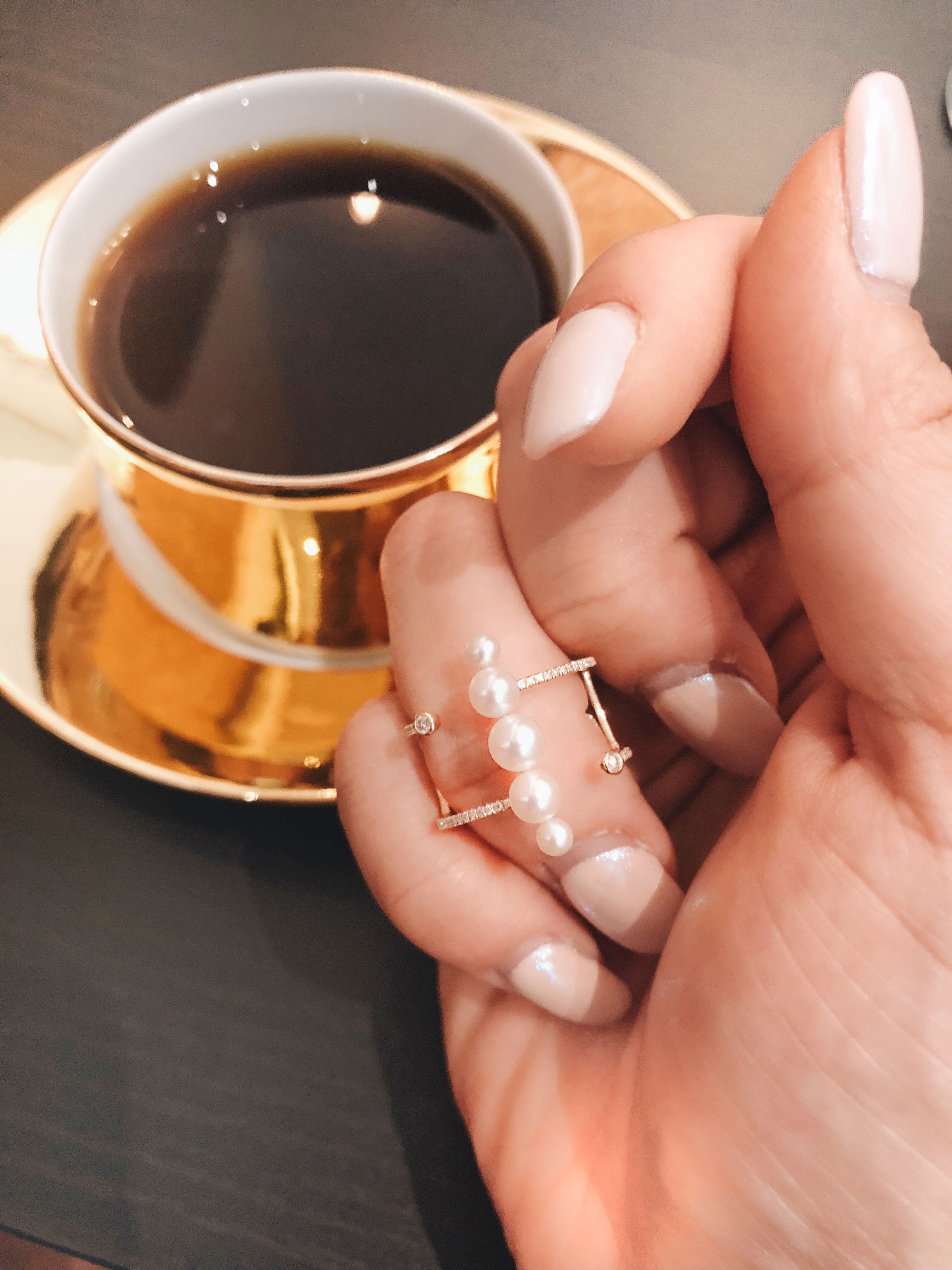 18k Gold Pearl Double Open Diamond Ring - Genevieve Collection