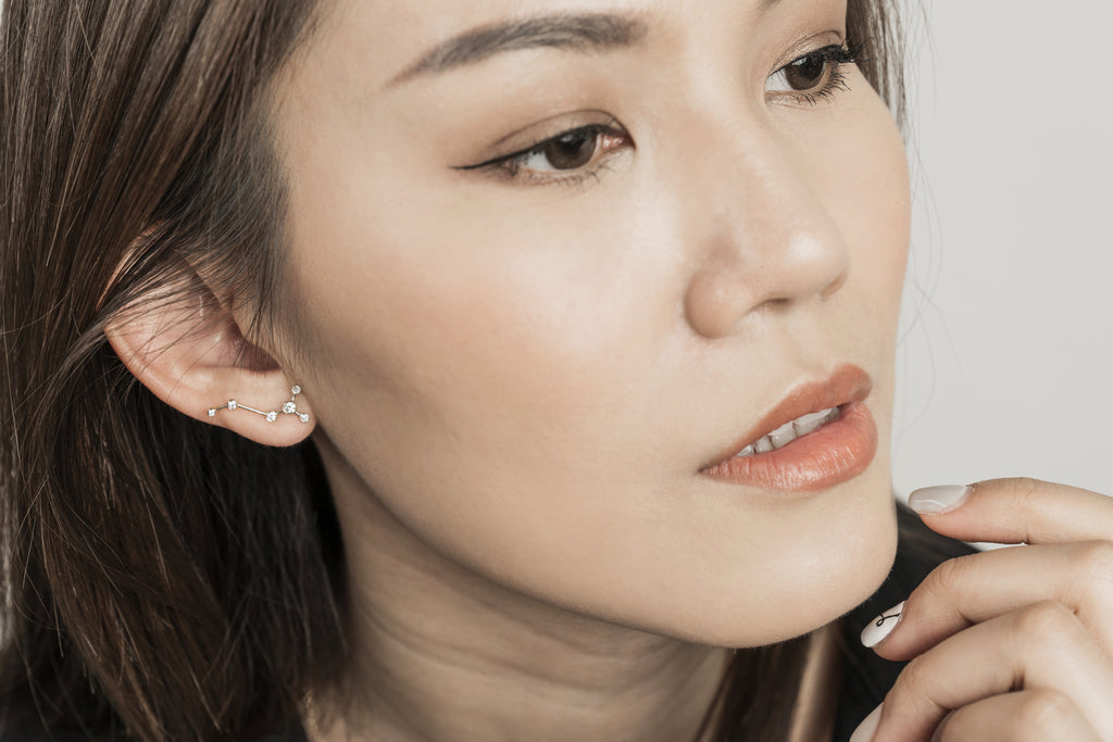 Scorpio Zodiac Constellation Earring 18k Gold & Diamond - Genevieve Collection