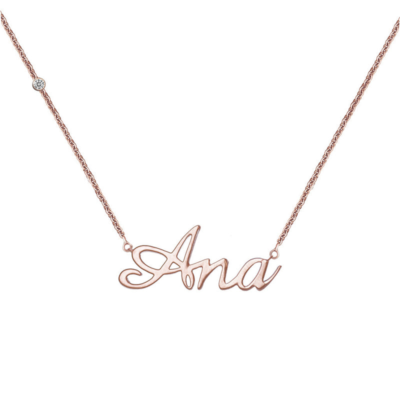 18k Gold Personalized Name 18k Gold (Full Filled) Diamond Necklace - Genevieve Collection