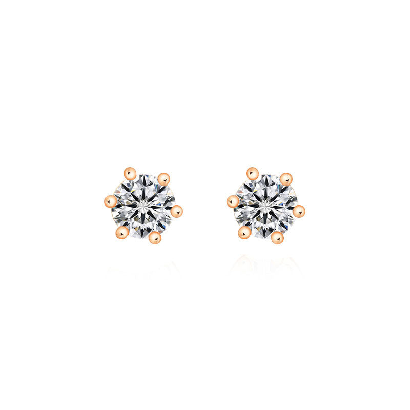 18k Gold Single Diamond Stud Earring With Six Claw Setting - Genevieve Collection