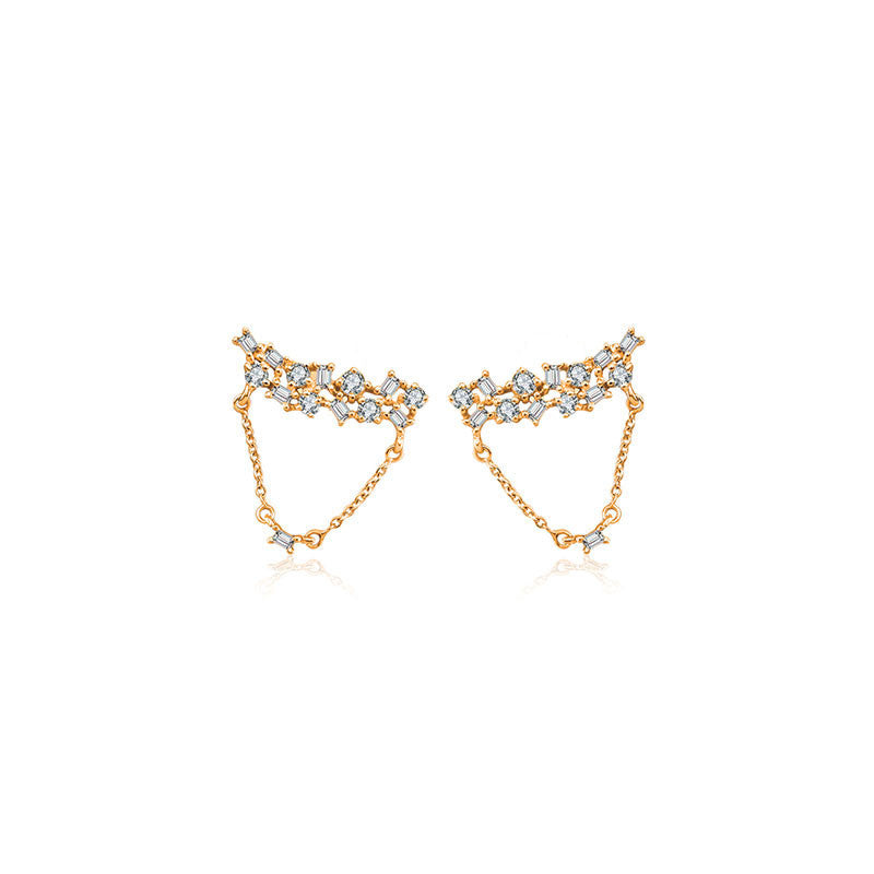 18k Gold Irregular Shape Chain Diamond Earring - Genevieve Collection