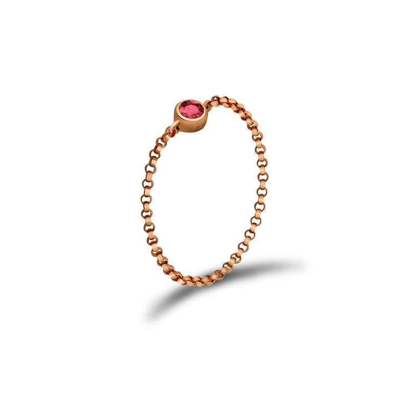 18k Gold July Birthstone Ruby Chain Ring - Genevieve Collection