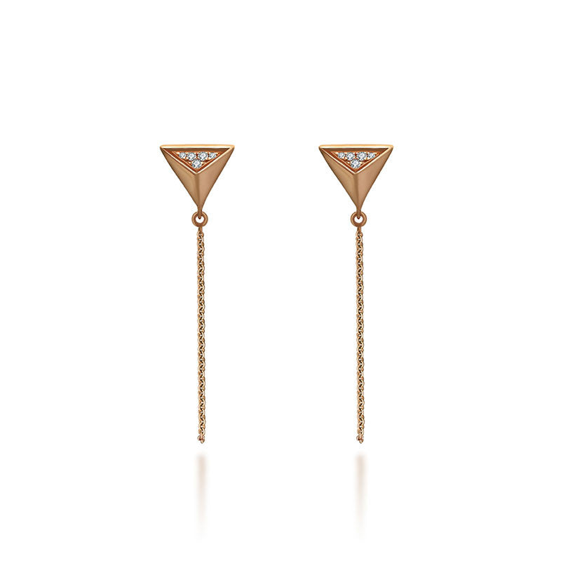 18k Gold Triangle Stud Chain To Post Back Diamond Earring - Genevieve Collection
