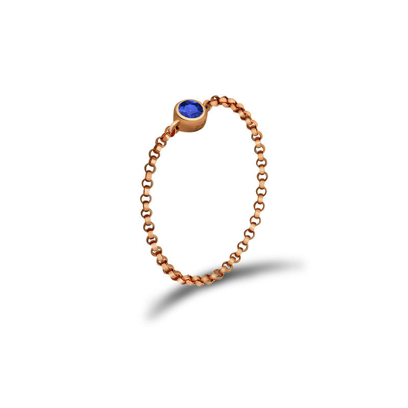 18k Gold September Birthstone Sapphire Chain Ring - Genevieve Collection