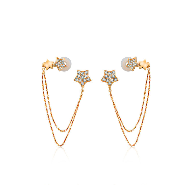 18k Gold Star Shape with Chain Diamond Ear Cuff & Earring - Genevieve Collection