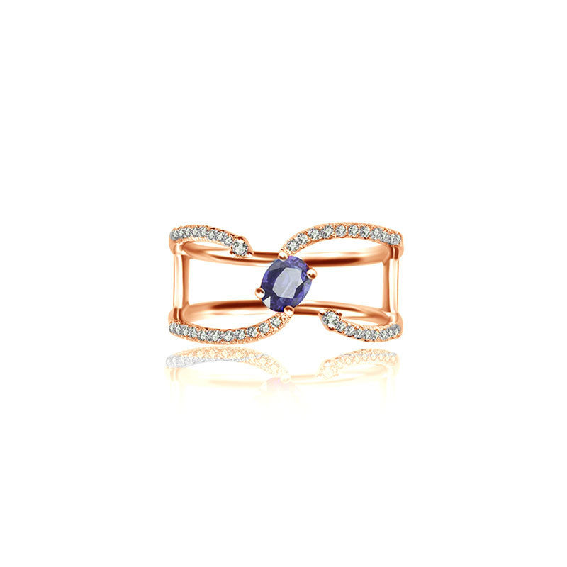 18k Gold Single Sapphire Connected Diamond Ring - Genevieve Collection