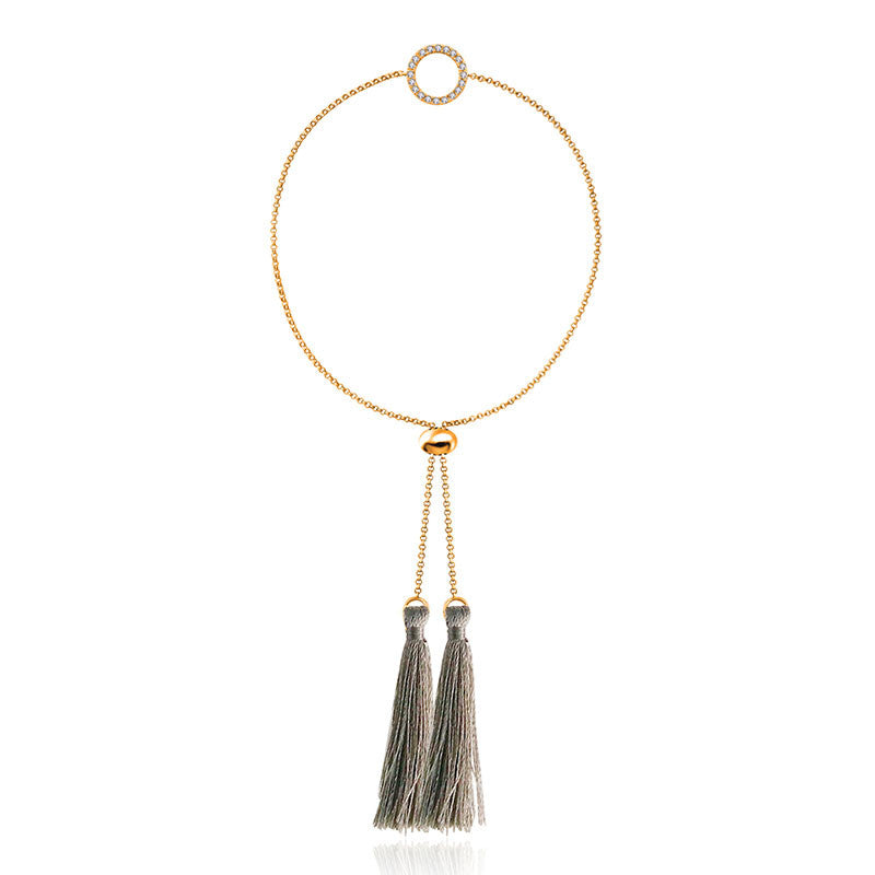 18k Gold Round Shape Diamond Bracelet with Gray Tassel - Genevieve Collection
