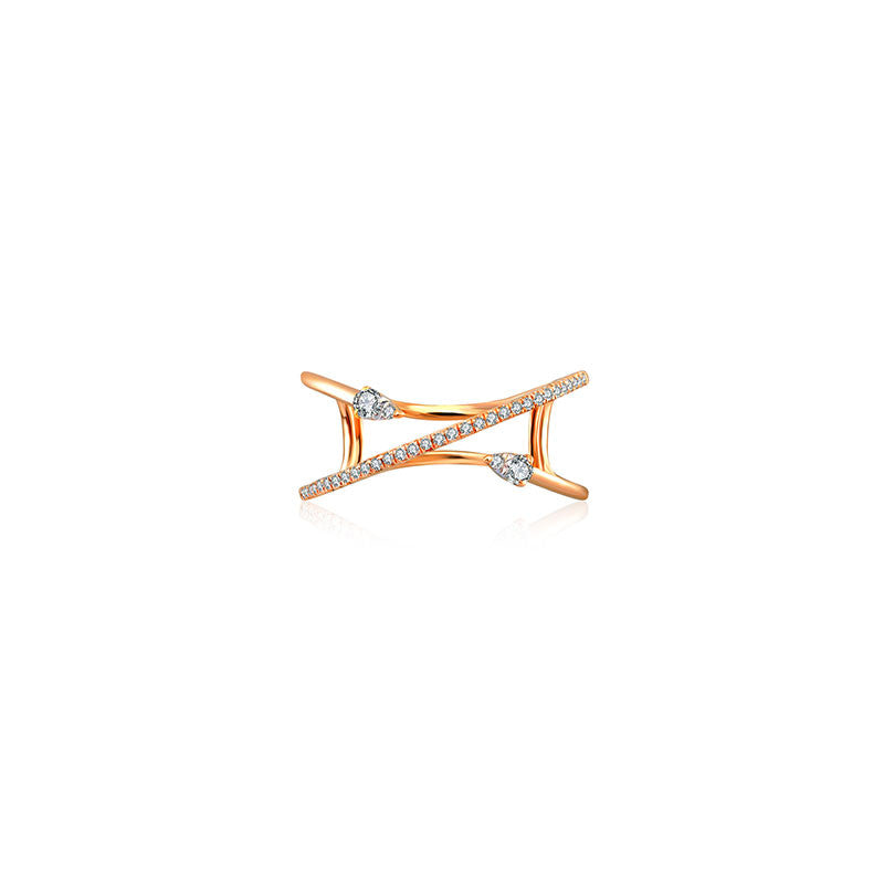 18k Gold Double Arrow Spiral Diamond Ring - Genevieve Collection