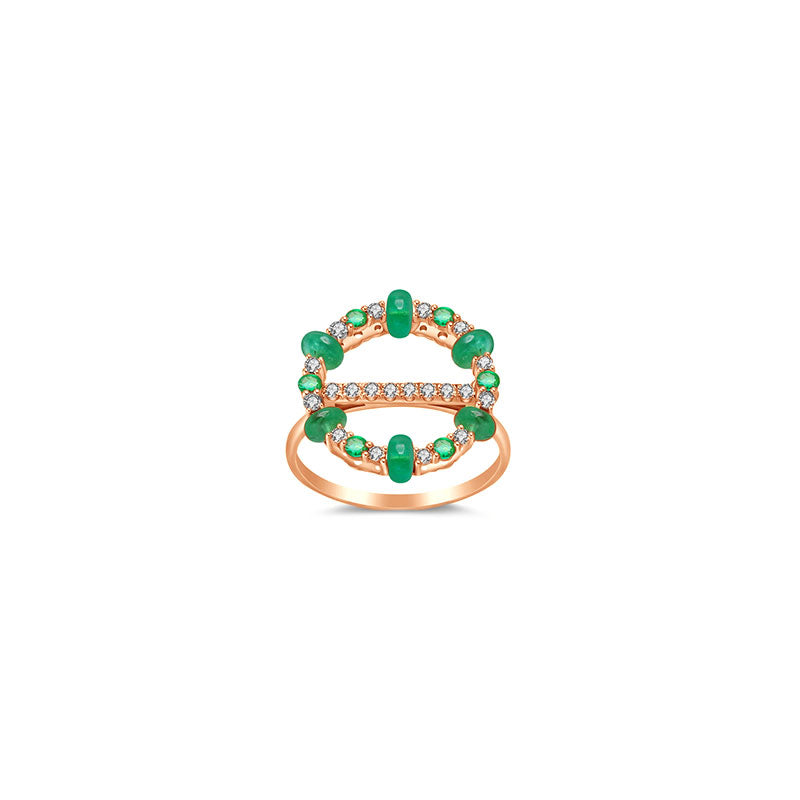 18k Gold 2 ways Beaded Emerald and Diamond Ring - Genevieve Collection