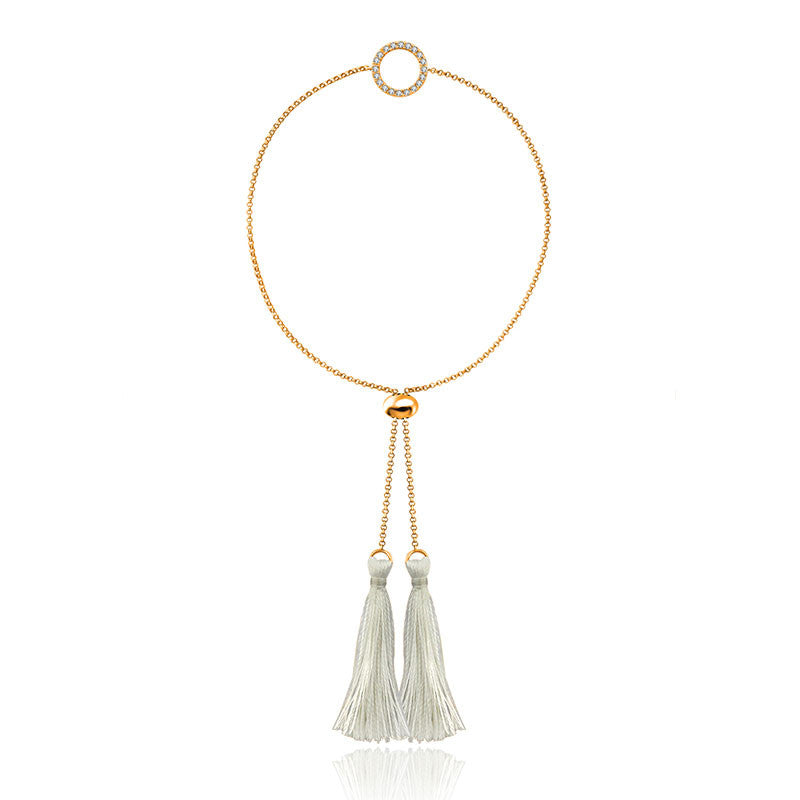 18k Gold Round Shape Diamond Bracelet with White Tassel - Genevieve Collection
