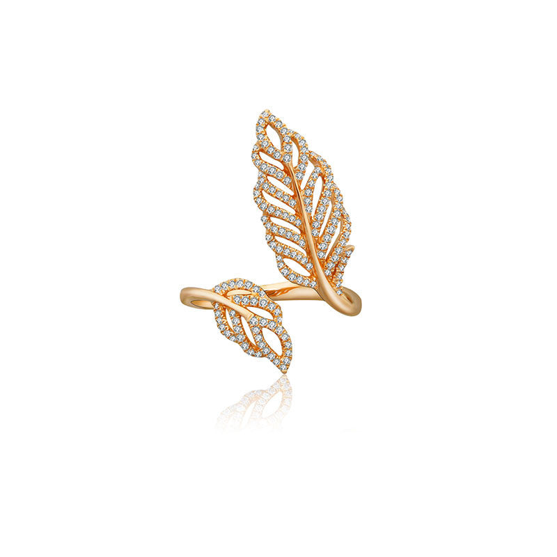 18k Gold Leaf Shape Open Diamond Ring - Genevieve Collection