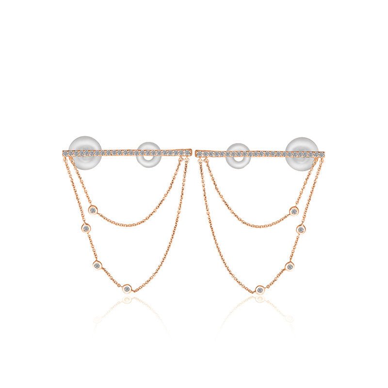 18k Gold Line Diamond Ear Cuff with Chain - Genevieve Collection