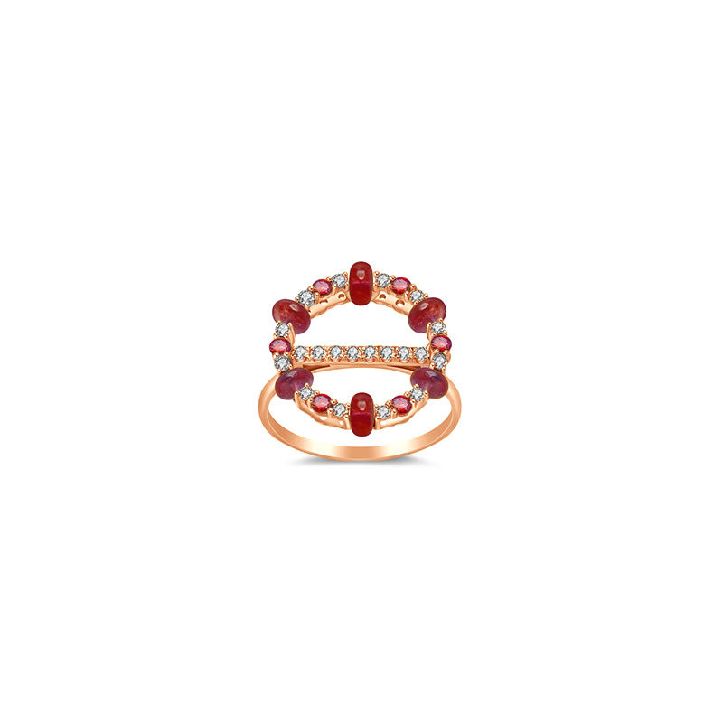 18k Gold 2 ways Beaded Ruby and Diamond Ring - Genevieve Collection