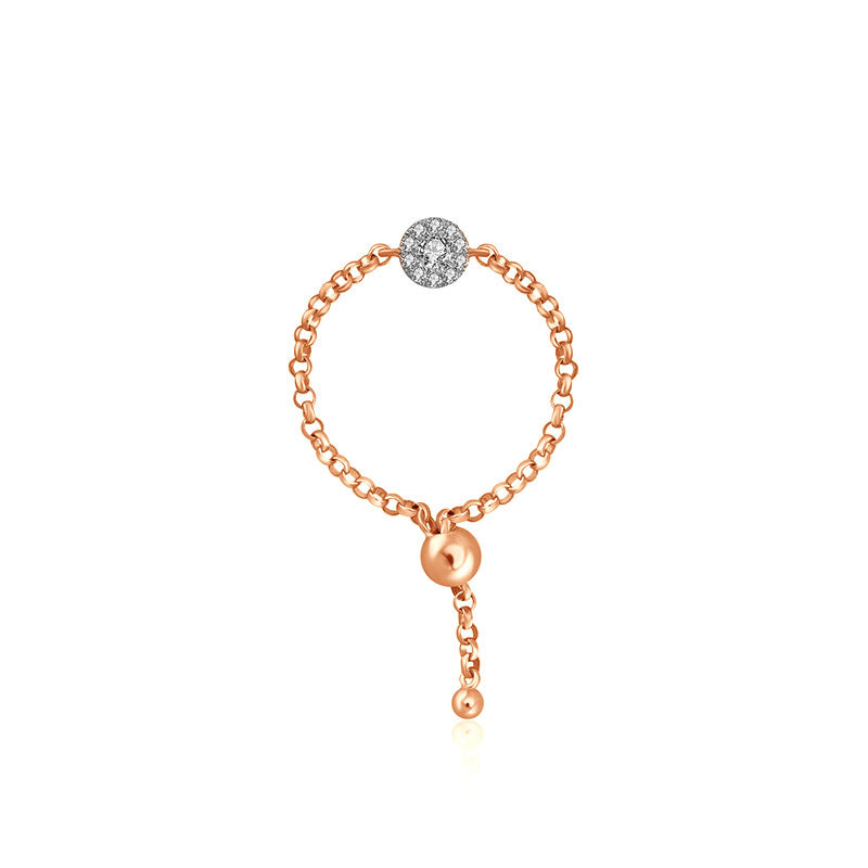 18k Gold Round Shape Diamond Adjustable Chain Ring - Genevieve Collection