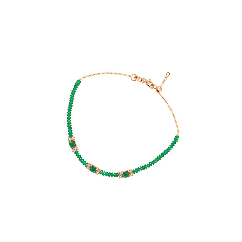 18k Gold Triple Emerald Diamond Bracelet with Beaded Emerald - Genevieve Collection