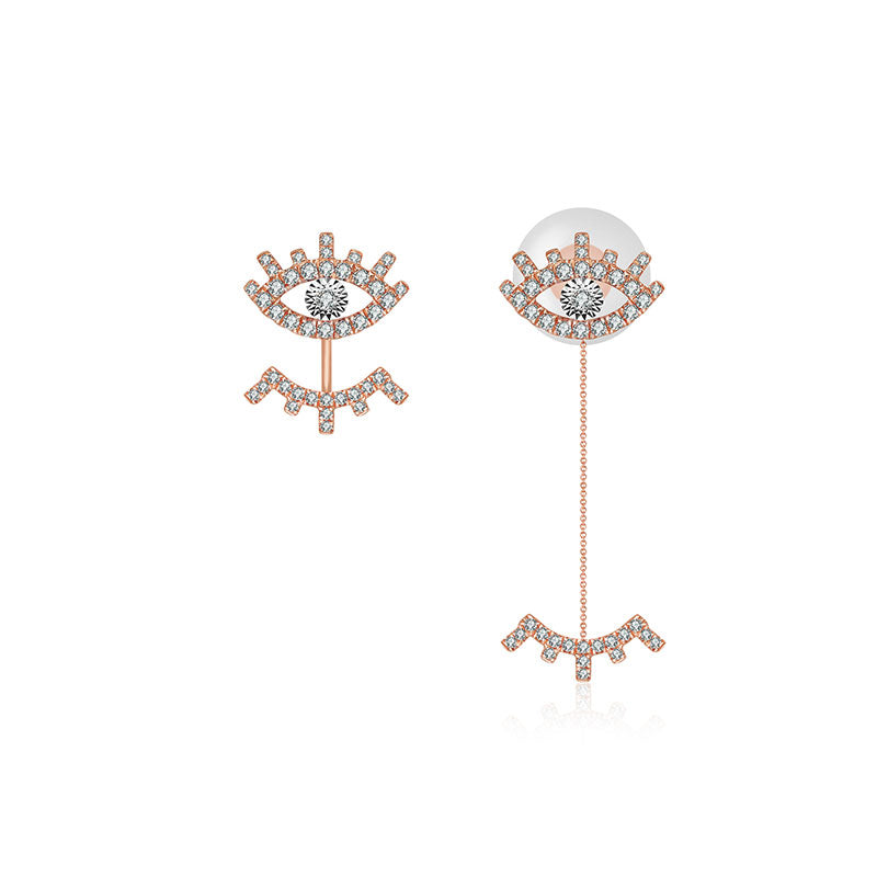 18k Gold Evil Eye & Eyelash Diamond Chain Earring & Ear Jacket - Genevieve Collection