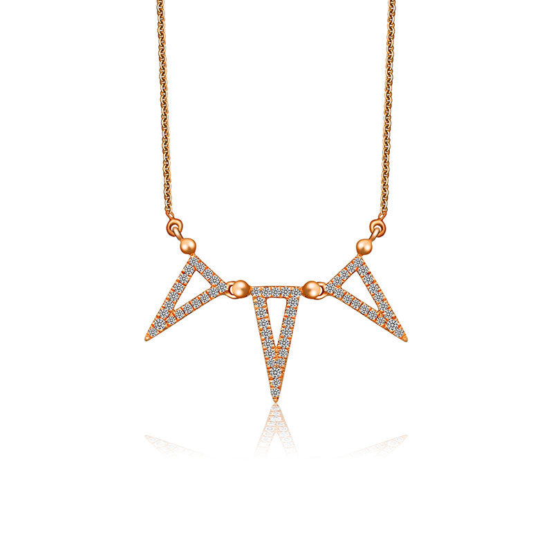 18k Gold Triple Hollow Triangle Diamond Necklace - Genevieve Collection