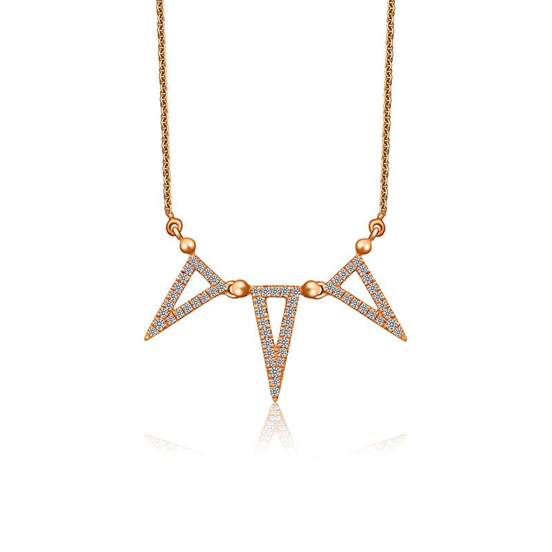 18k Gold Triple Hollow Triangle Diamond Necklace - Genevieve Collection