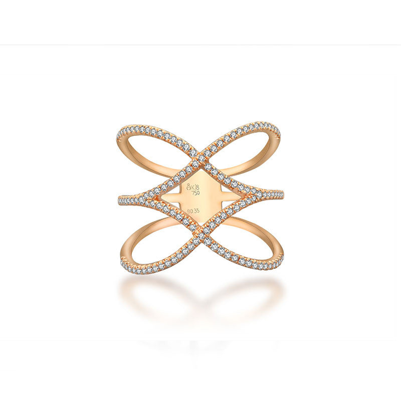 18k Gold Double Wave Diamond Ring - Genevieve Collection
