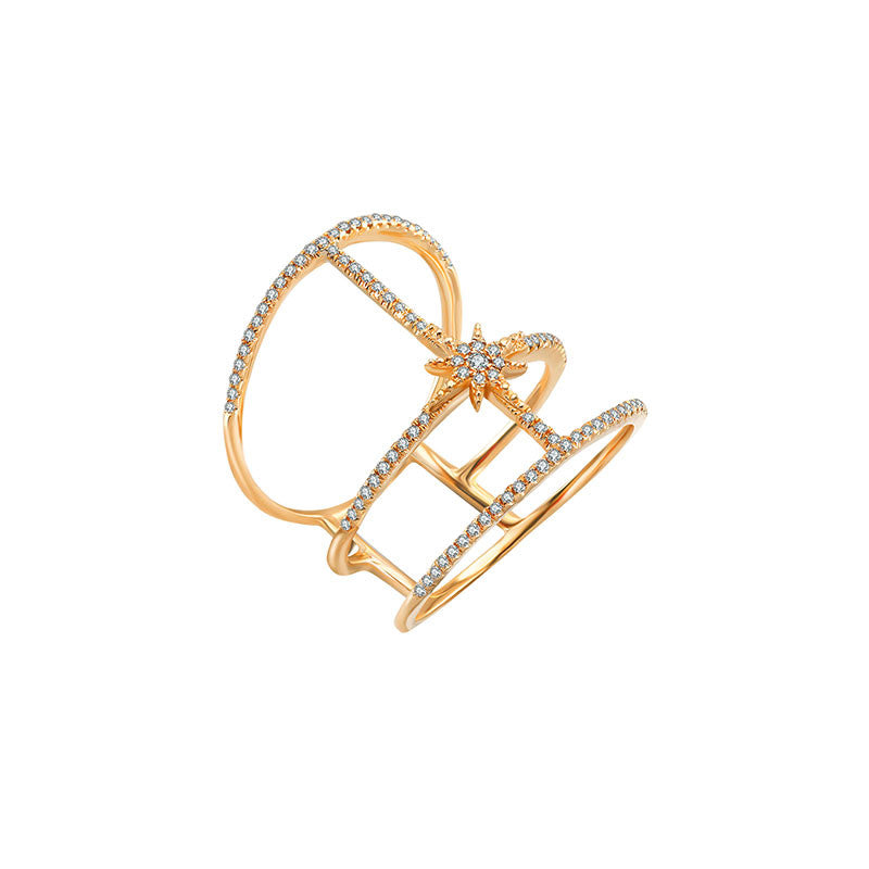 18k Gold Triple line Star Diamond Ring - Genevieve Collection