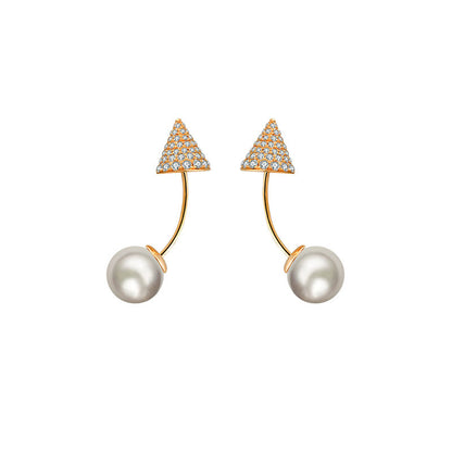 18k Gold 2 Ways Pearl Diamond Earring in Cone Shape - Genevieve Collection